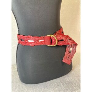 Old Navy Red Genuine‎ Leather Woven Braided Fashion Belt Women Size L